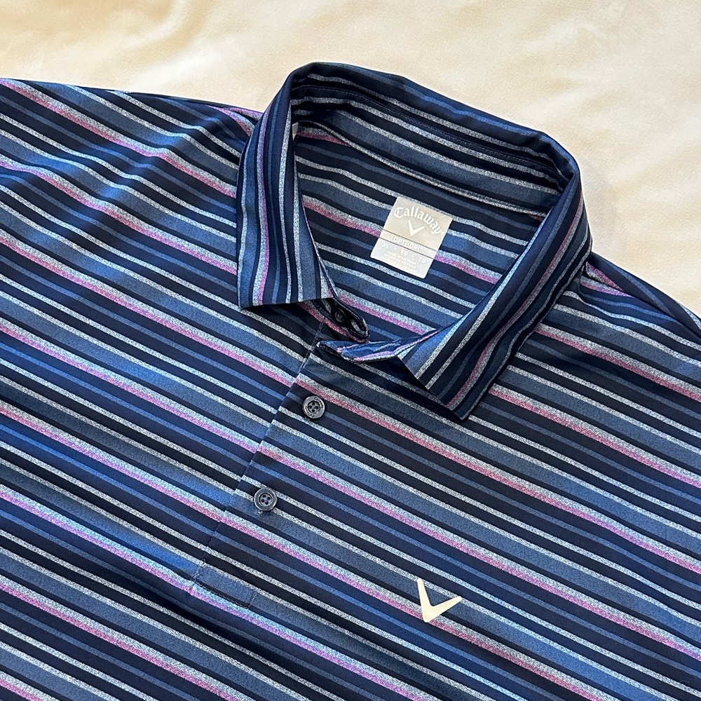 Callaway Men's Polo Shirt - Navy and Lavender Stripes